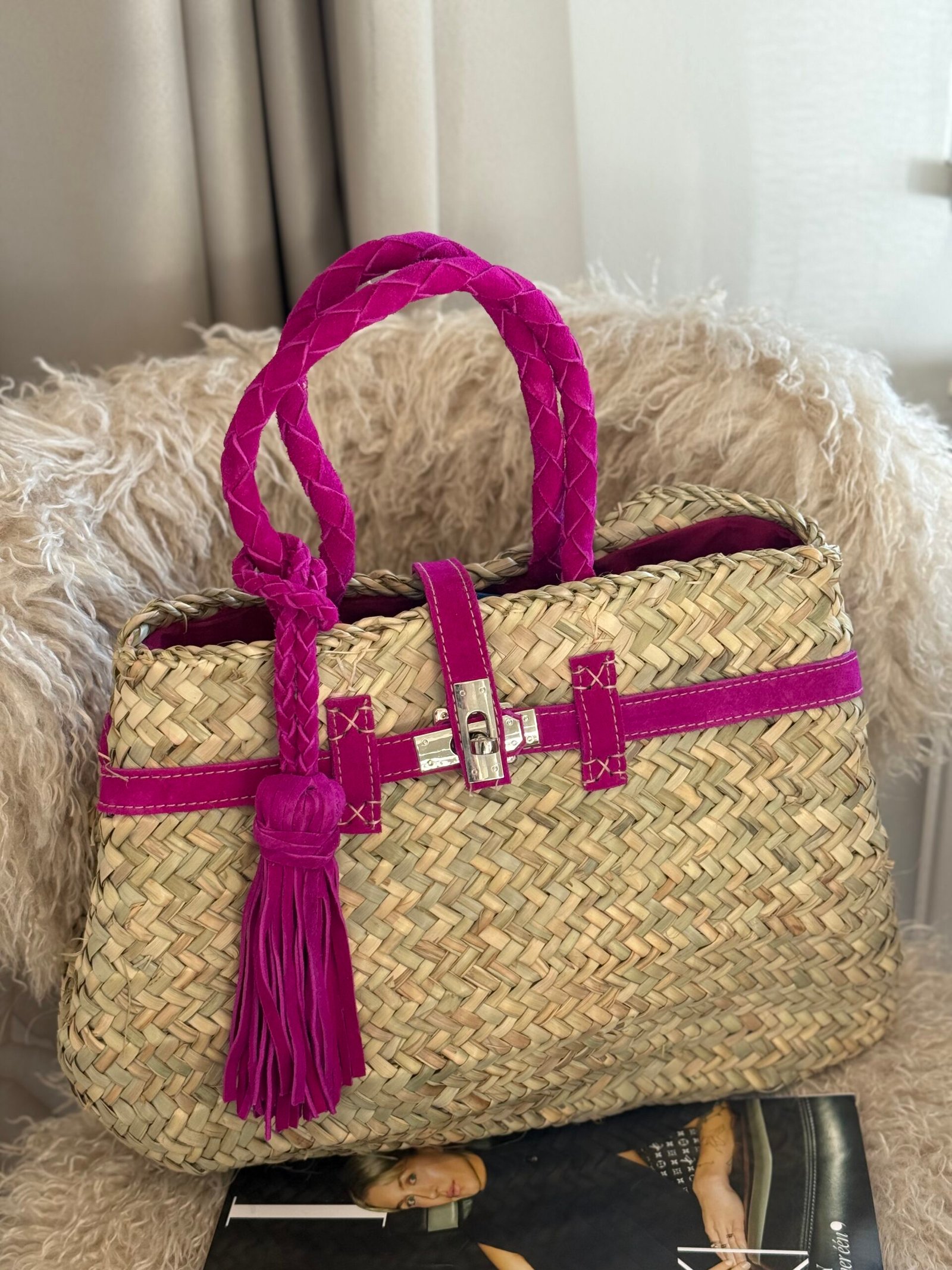 By M rieten tas met suède roze