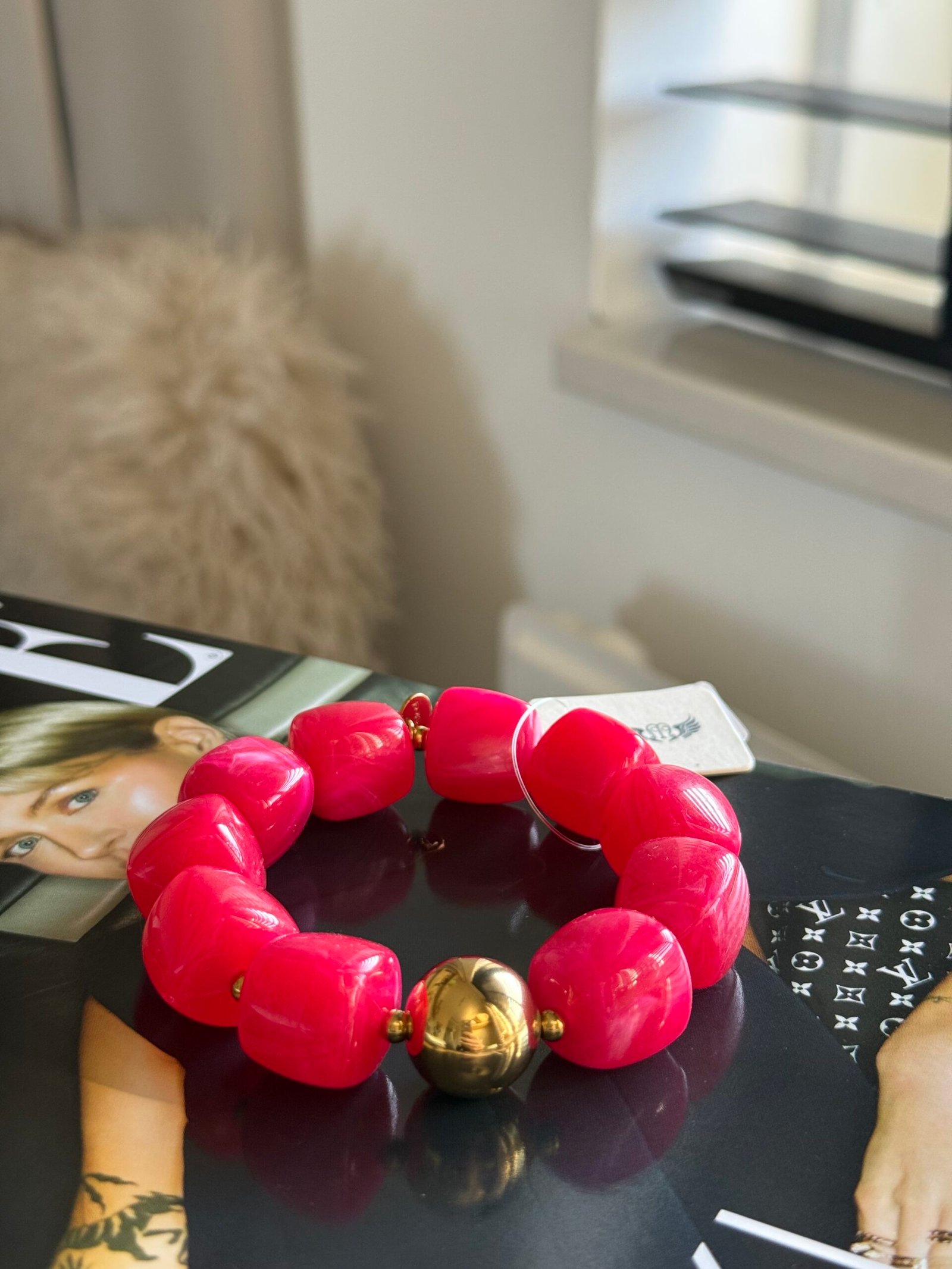 Armband kralen roze goud