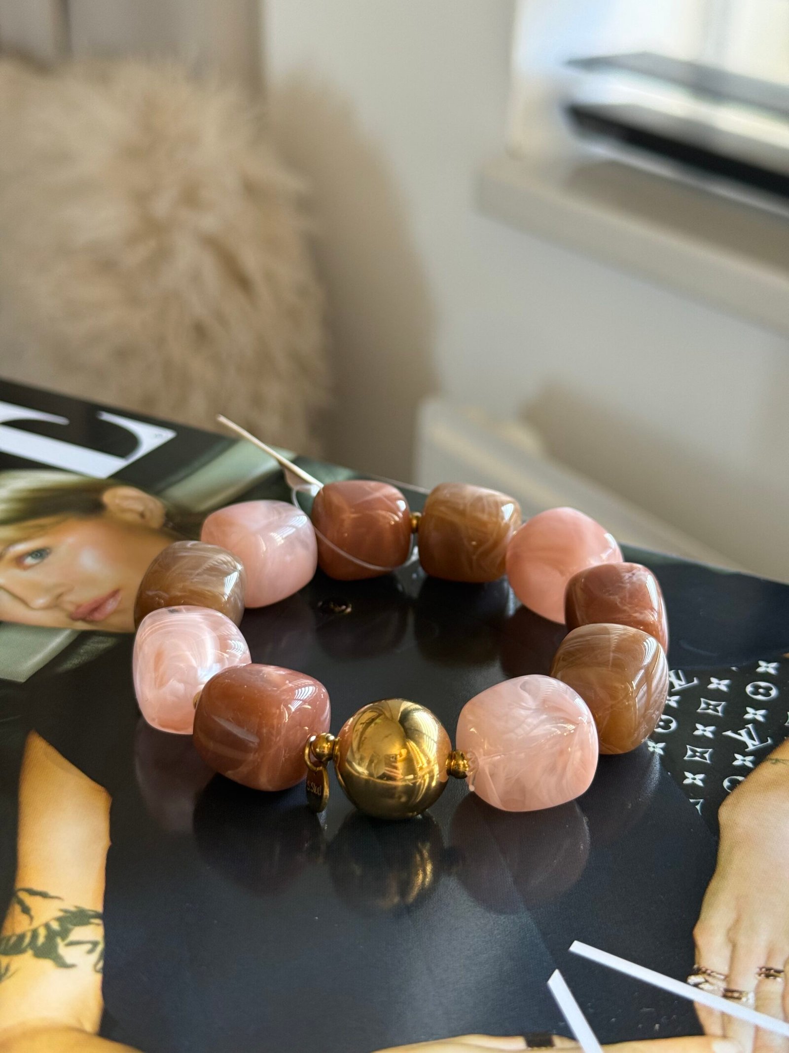Armband kralen oud roze goud