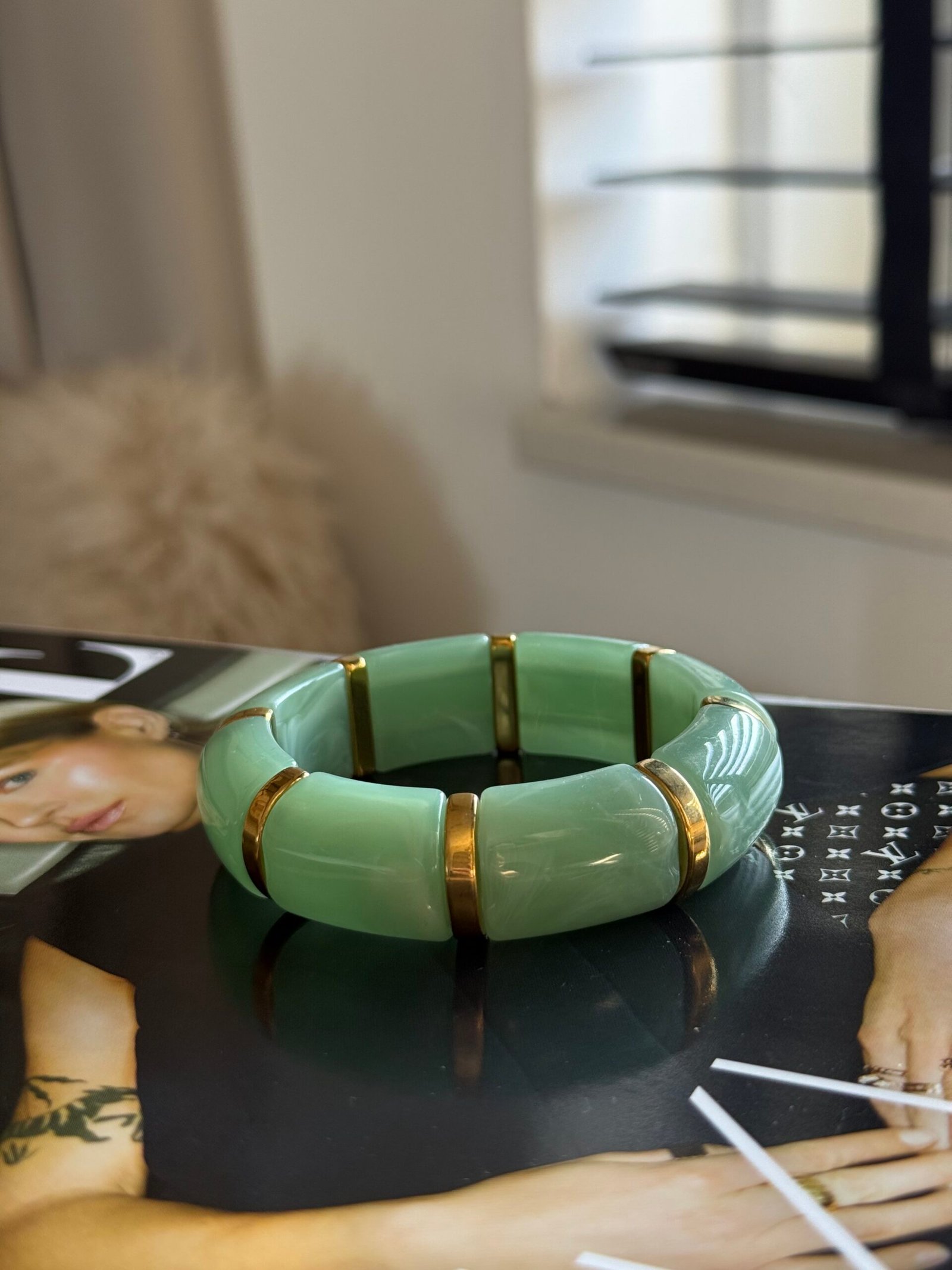 Armband kralen groen goud