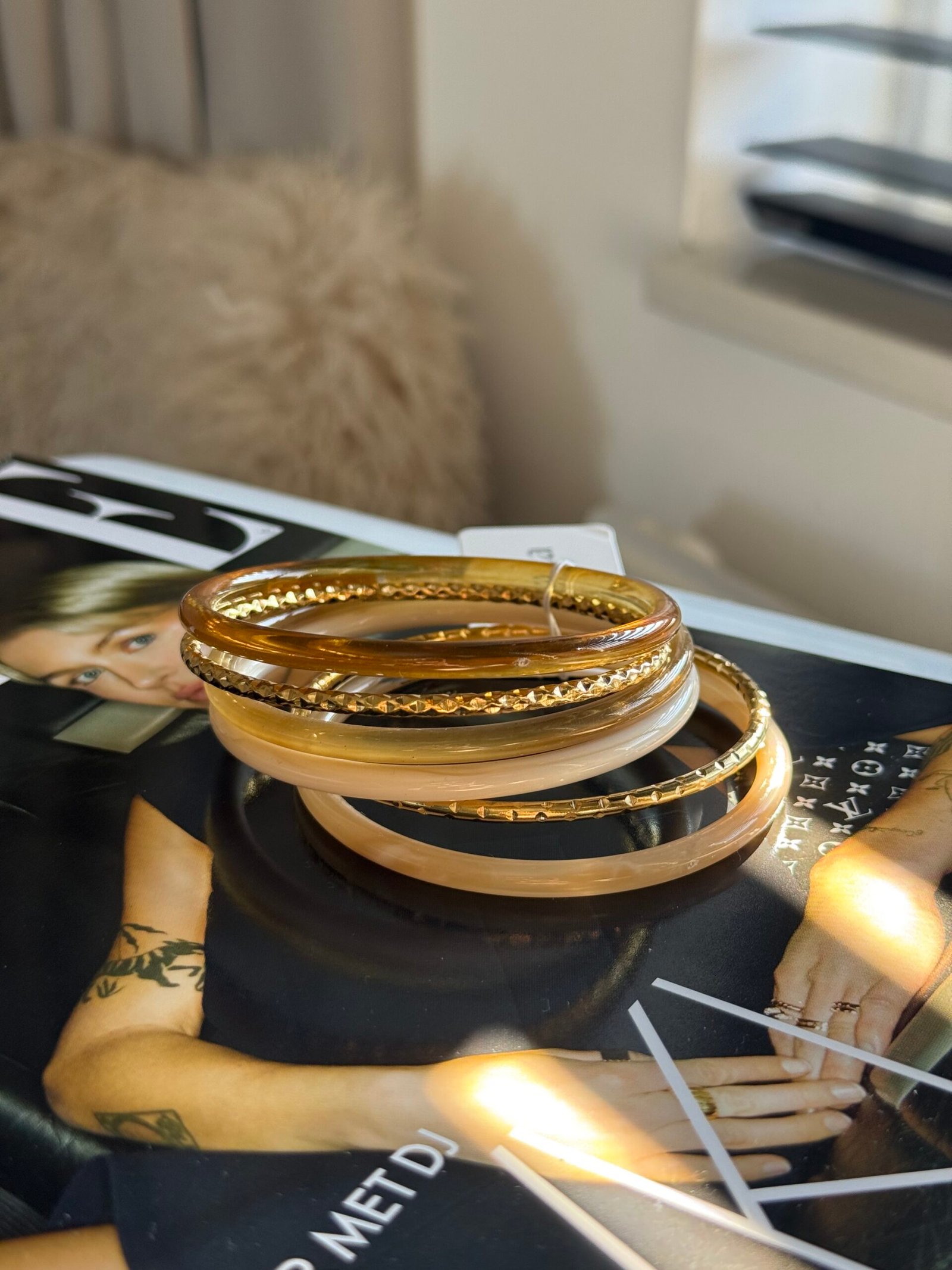 Bangle armband set beige