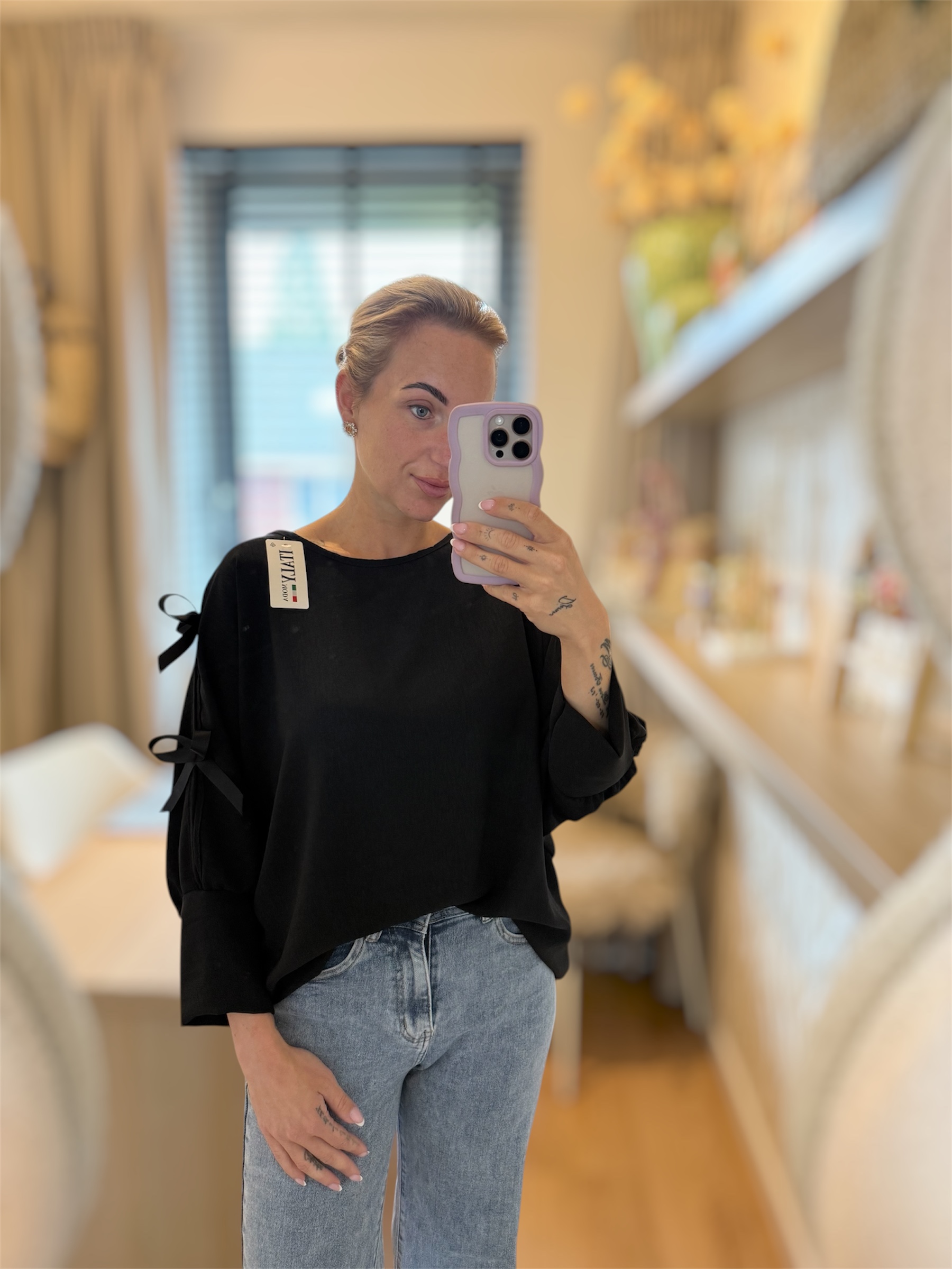 Top met strikken zwart