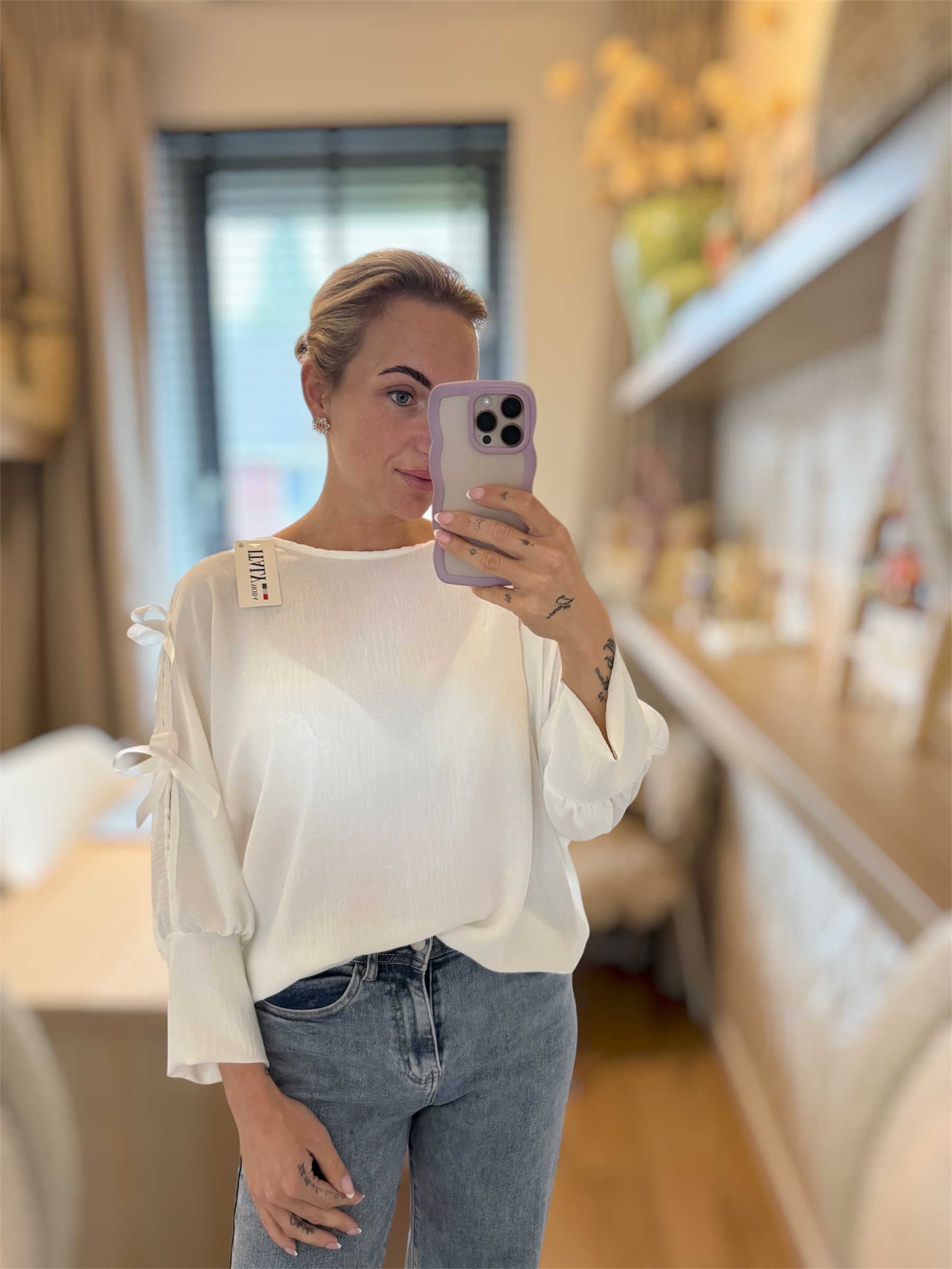 Top met strikken wit