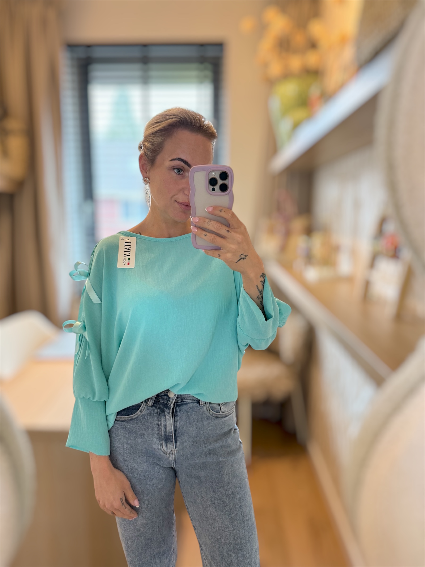 Top met strikken blauw