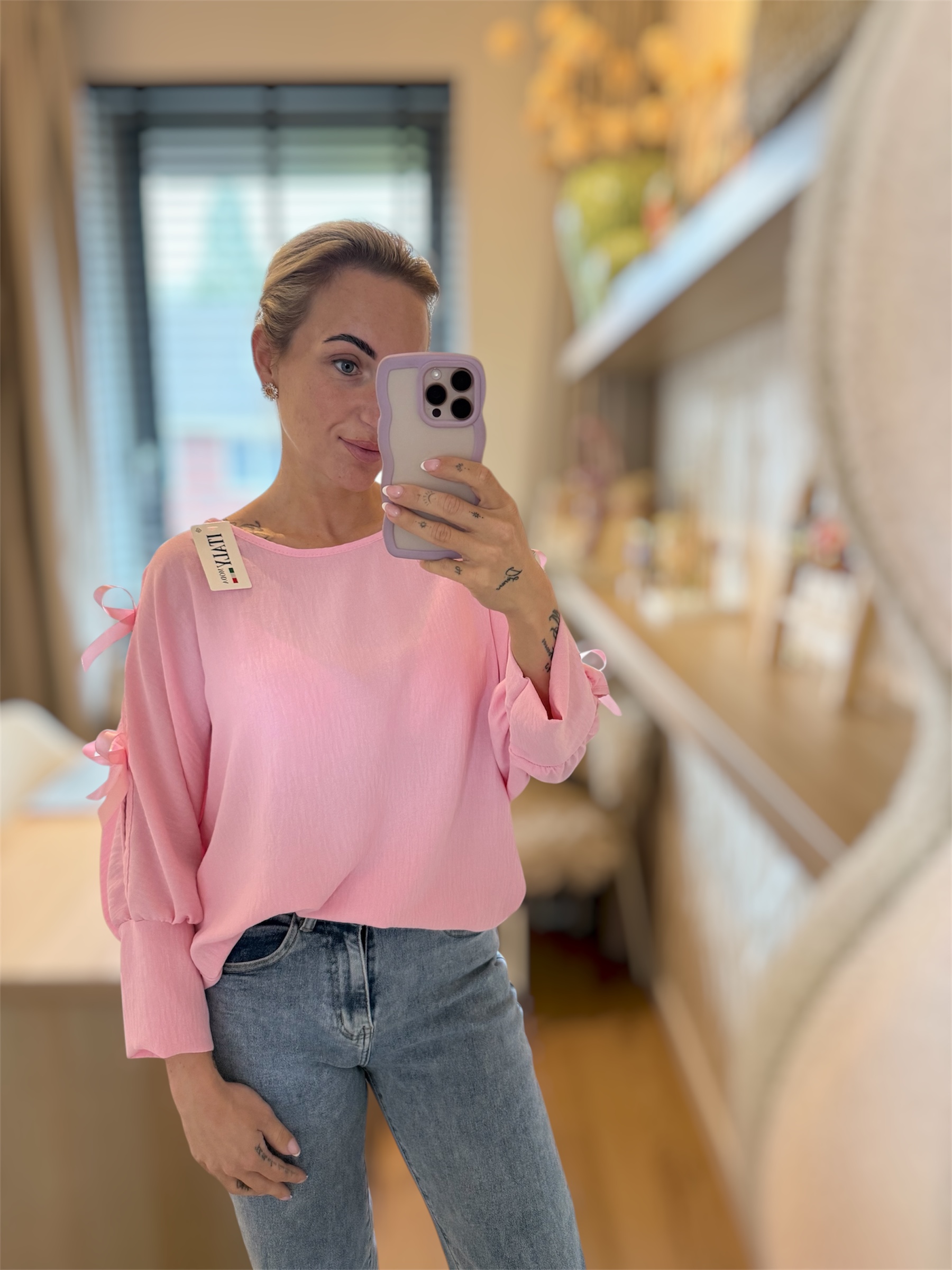 Top met strikken lichtroze