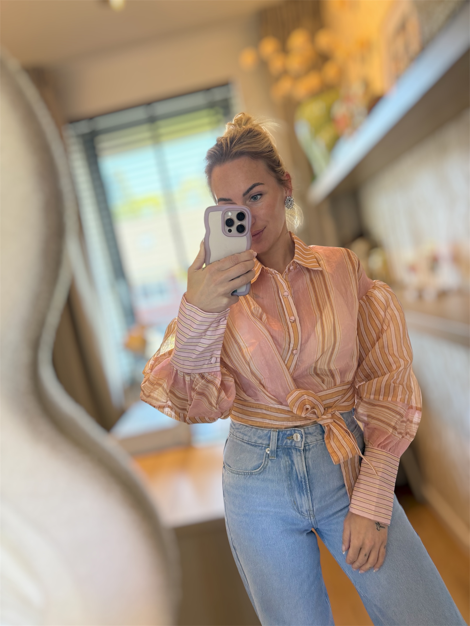 Inspired blouse streep roze