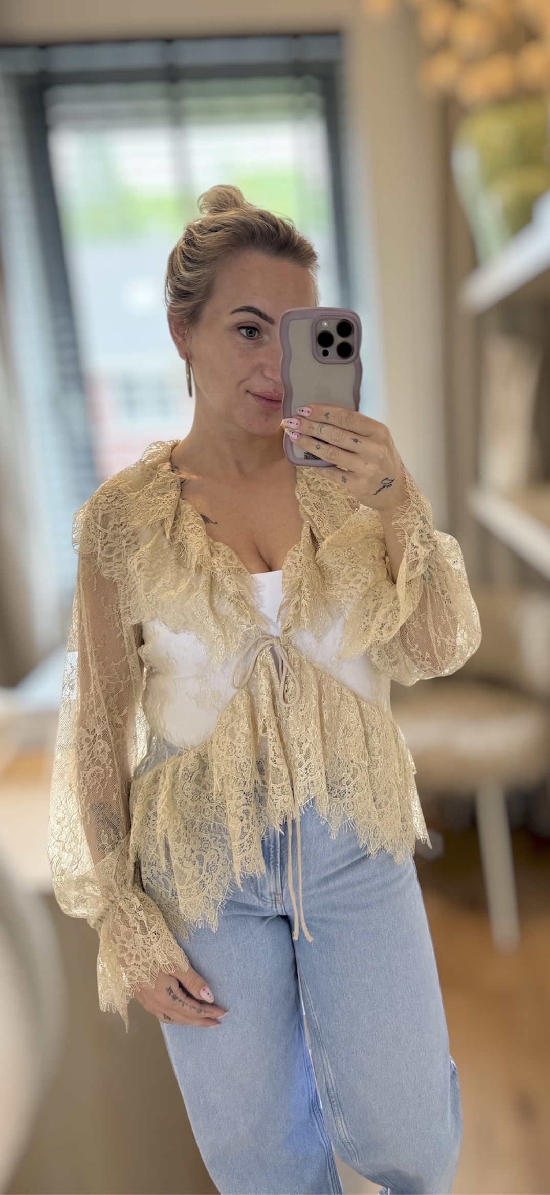 Blouse Marie beige met kant