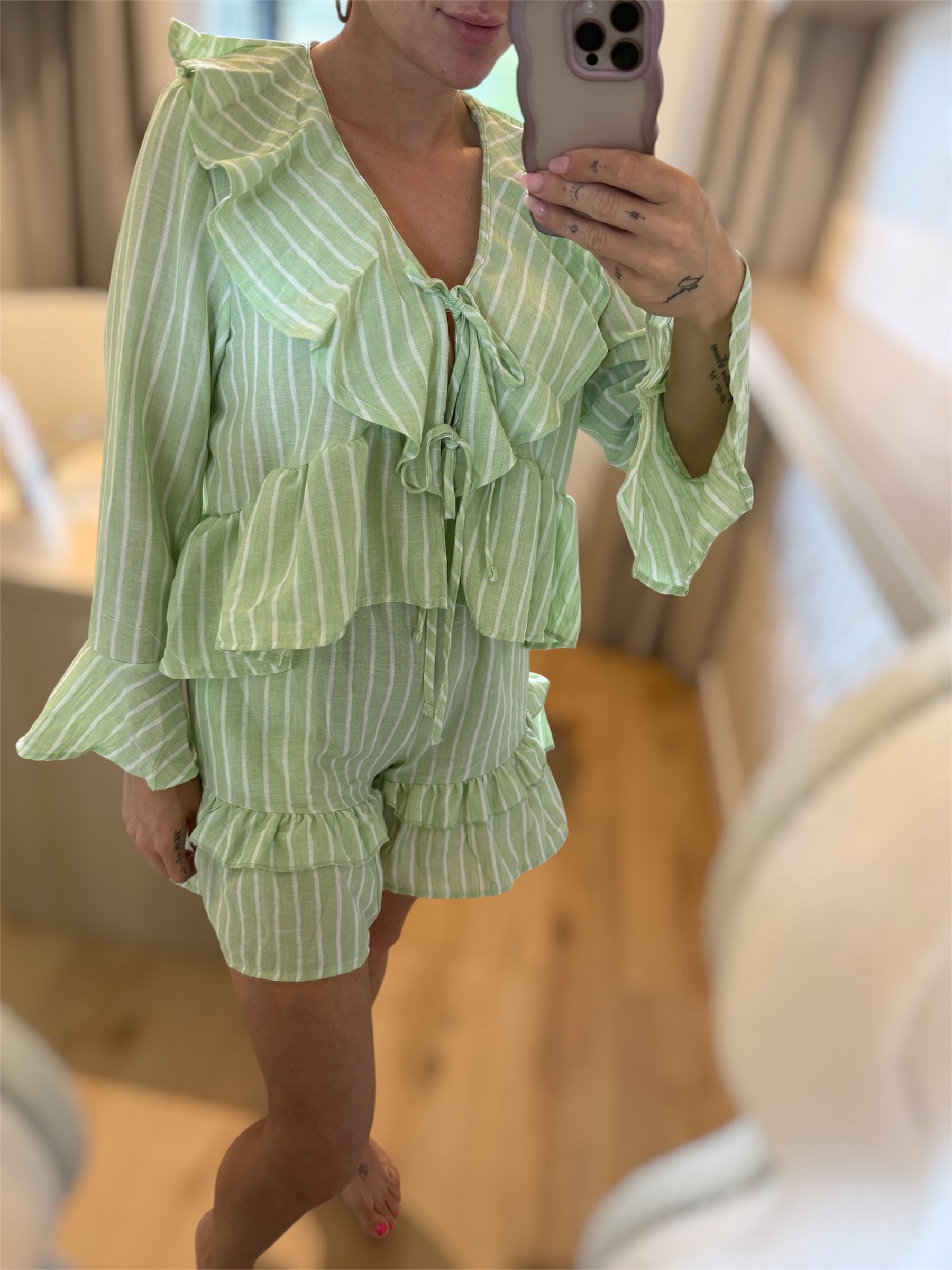 Groen streep setje short met blouse